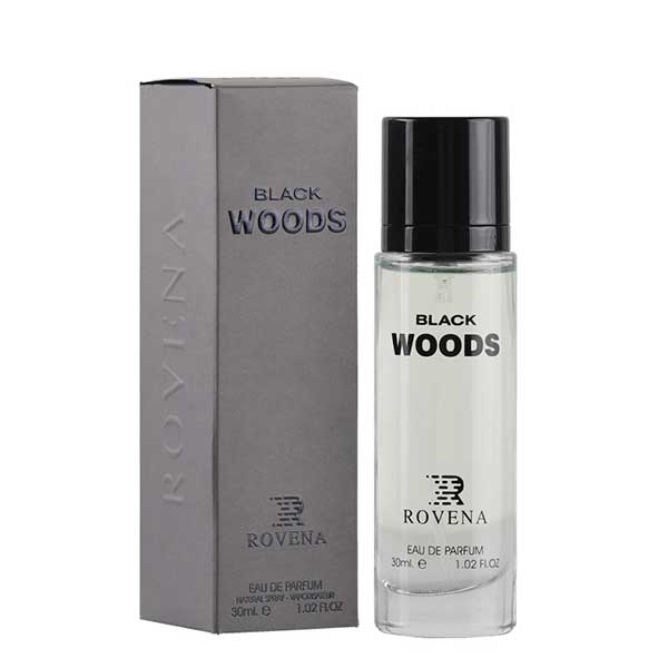 عطر جیبی مردانه روونا بلک وود رایحه ادکلن هی وود راکی مانتین وود-مشکی